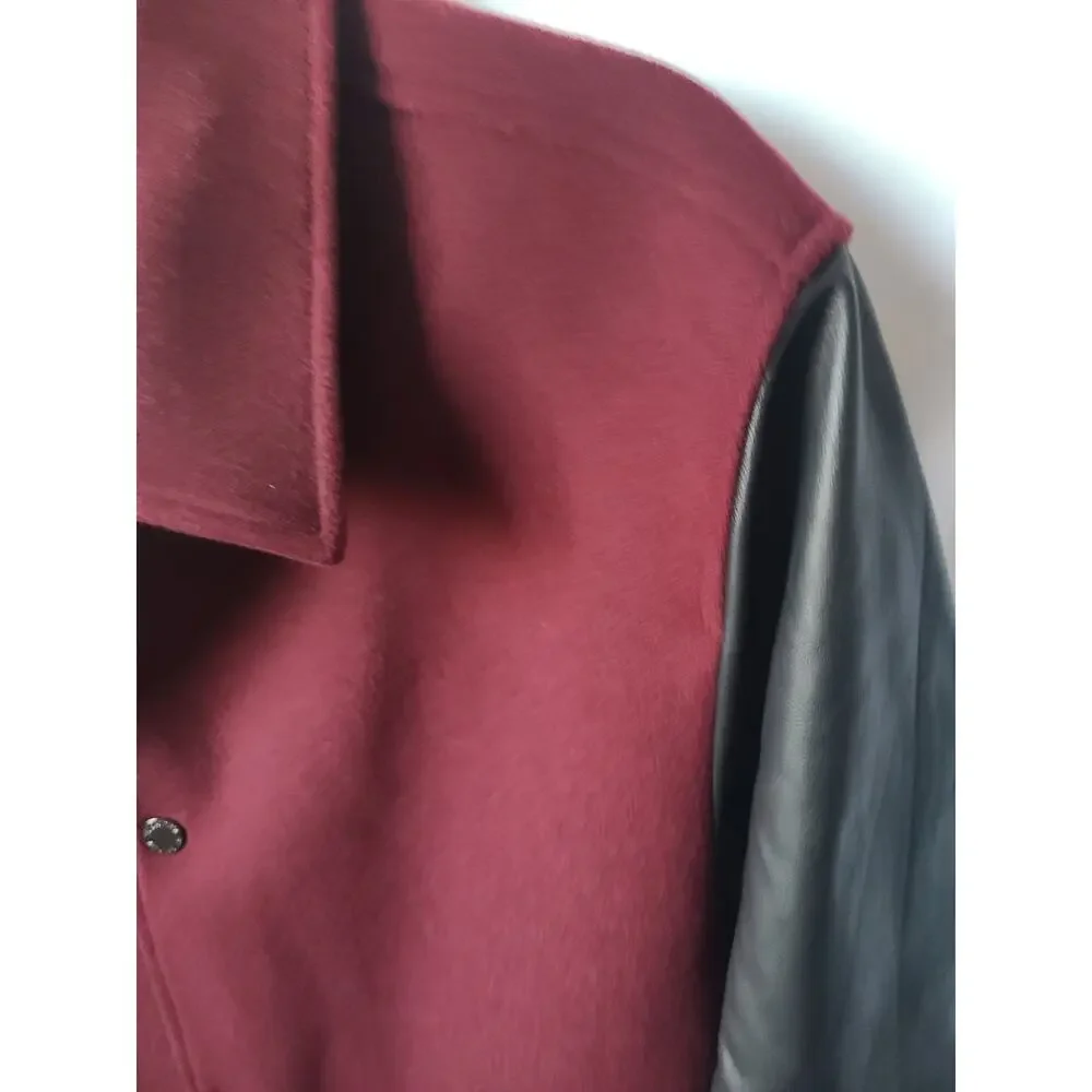 BUGATCHI Men's Burgundy & Black Leather Sleeve Jacket – XL